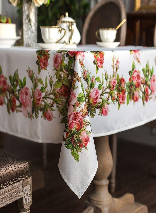 ARTABLE Rectangle Summer Tablecloth Farmhouse Tablecloths Printed Flower with Vintage Floral Patterns Table Cloth for Elegant Holiday Long Dinning Kitchen (Rose, 60 x 120 Inch) - Image 3